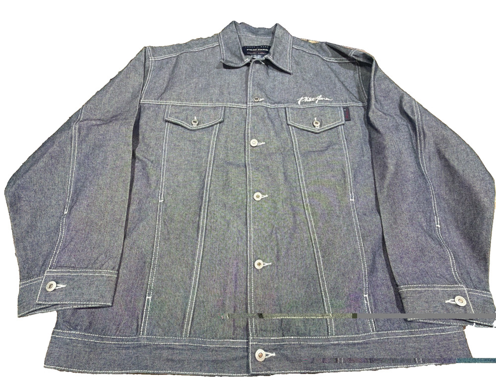 Phat Farm Denim Jacket 3XL Gray Blue Embroidered Logo Y2K Style